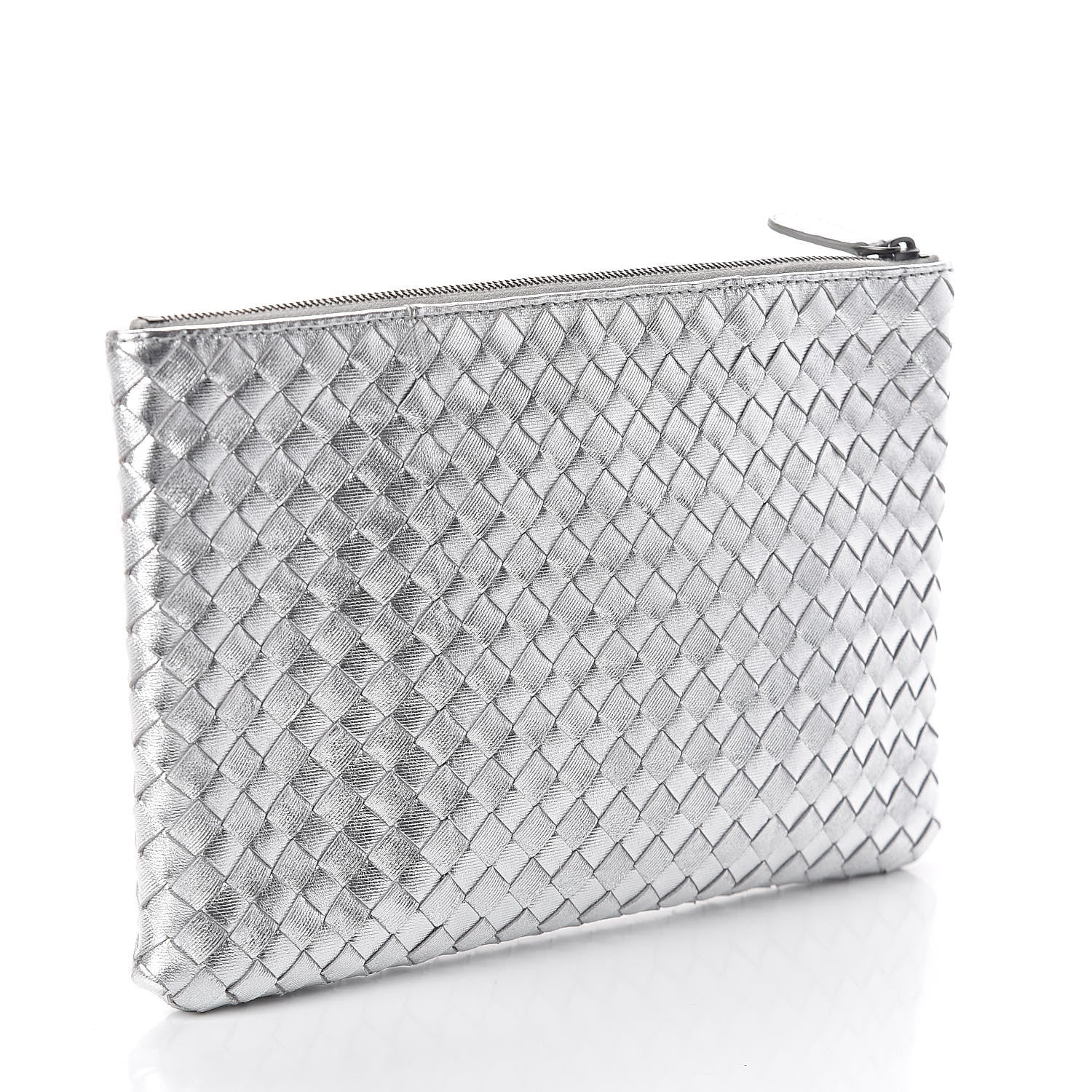 Bottega Veneta Metallic Grosgrain Intrecciato Biletto Silver 3 of 8