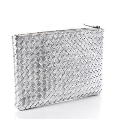 Bottega Veneta Metallic Grosgrain Intrecciato Biletto Silver 3 of 8