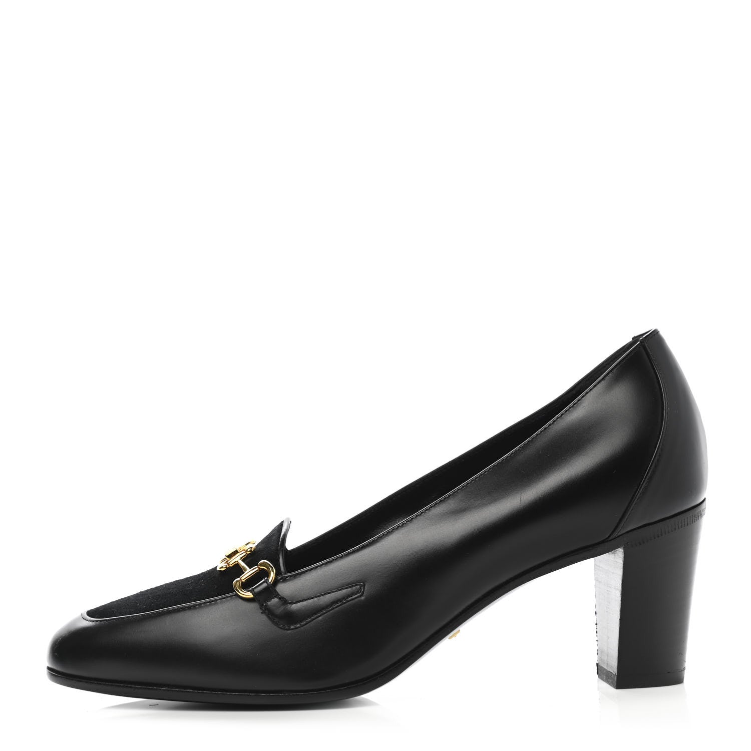 Gucci Calfskin Suede Horsebit Mid Heel Pumps 38 Black 1 of 8