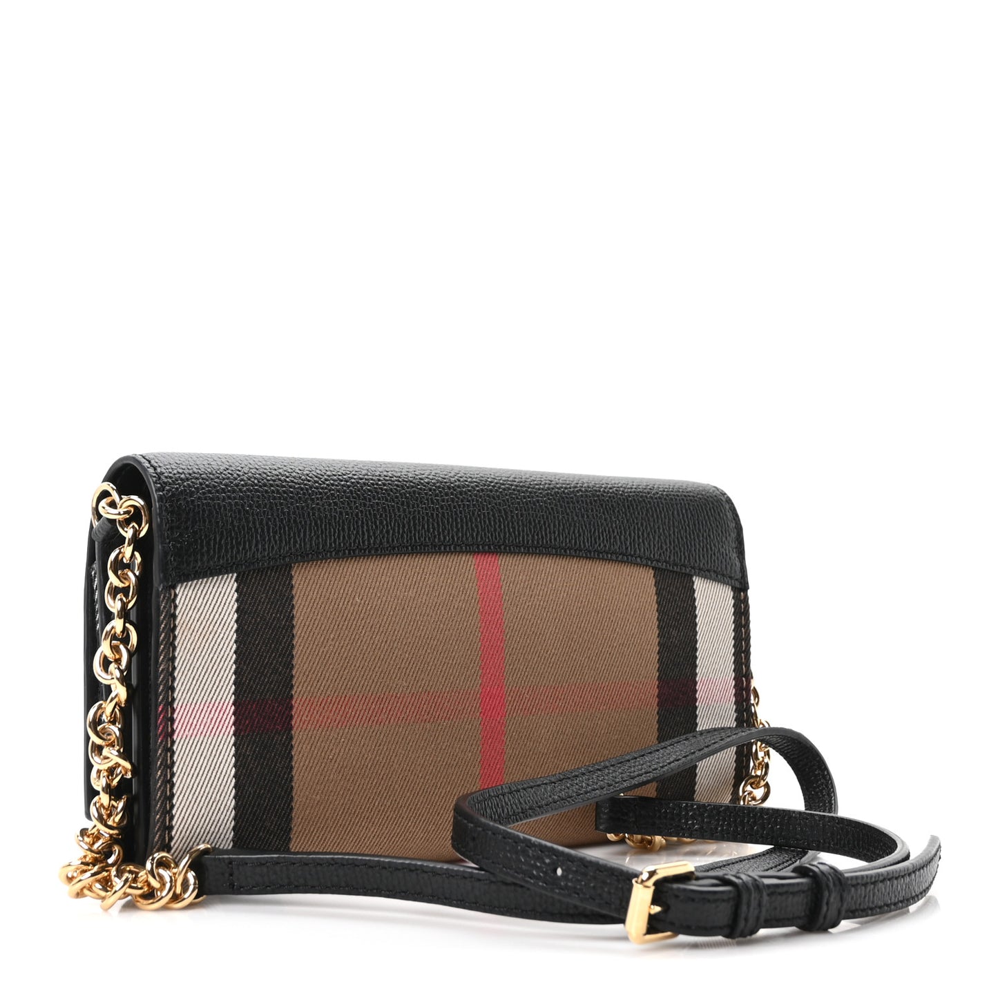 Grainy Calfskin House Check Henley Wallet On Chain Black