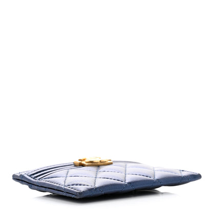 Chanel Metallic Lambskin Quilted Boy Card Holder Navy Blue 4 of 8