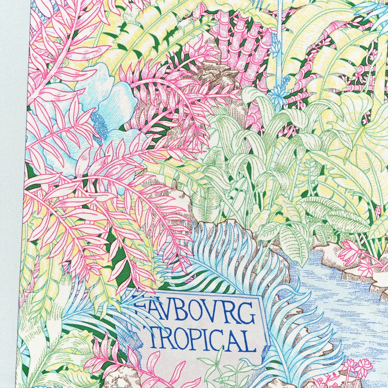 Hermes Silk Twill Faubourg Tropical Scarf 90 Bleu Vert Jaune 5 of 5