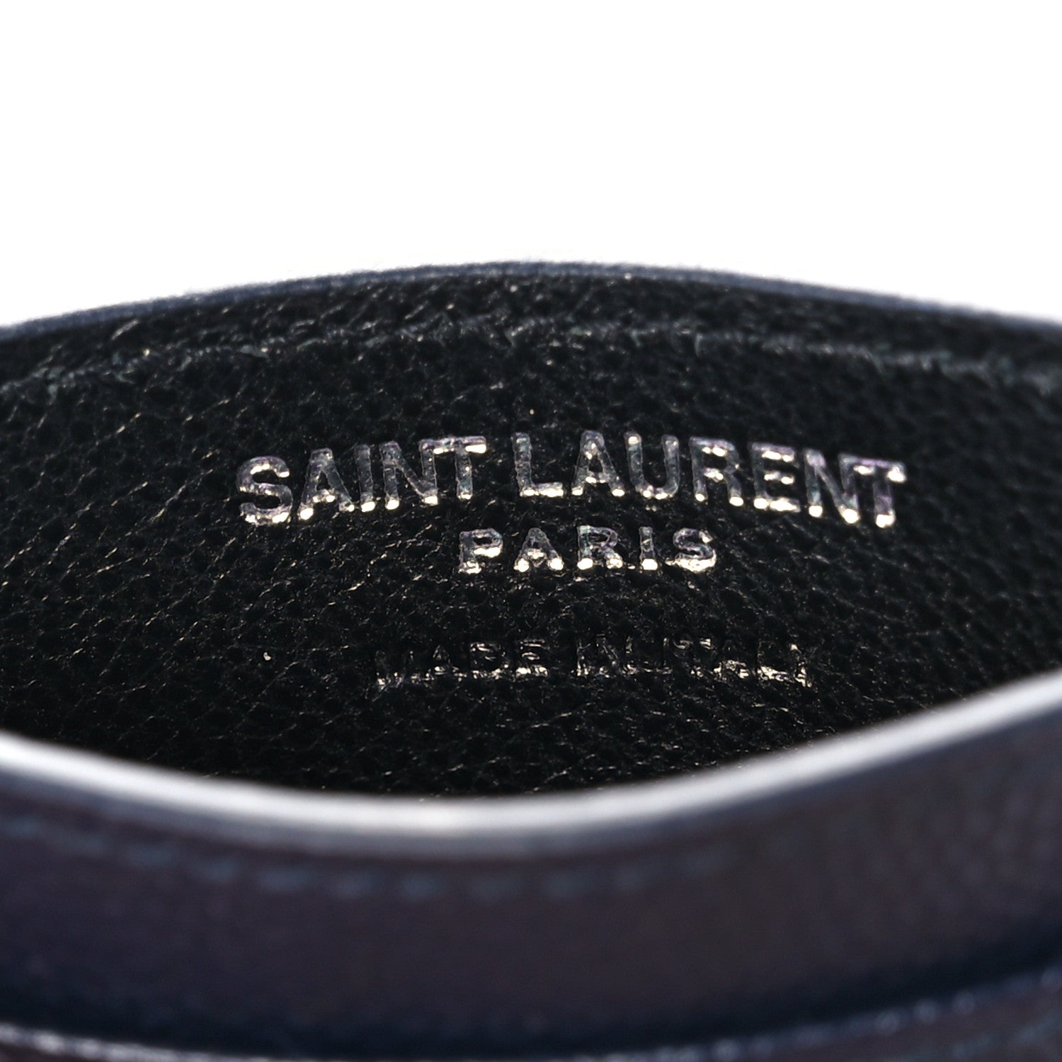Saint Laurent Grain De Poudre Matelasse Monogram Chevron Credit Card Case Deep Marine 7 of 9