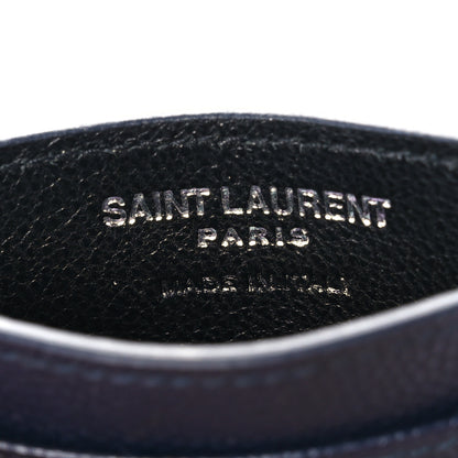 Saint Laurent Grain De Poudre Matelasse Monogram Chevron Credit Card Case Deep Marine 7 of 9