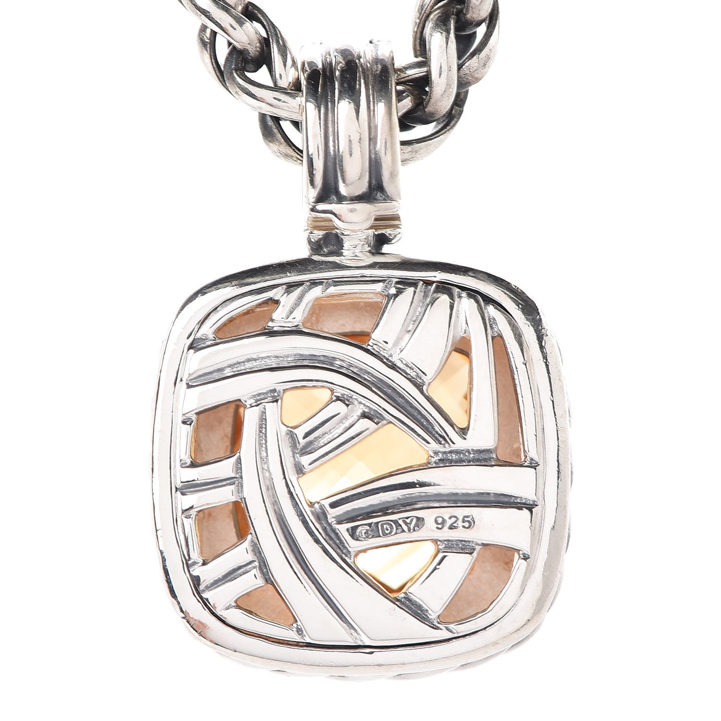 Sterling Silver 18K Yellow Gold Citrine 14mm Albion Wheat Chain Pendant Necklace