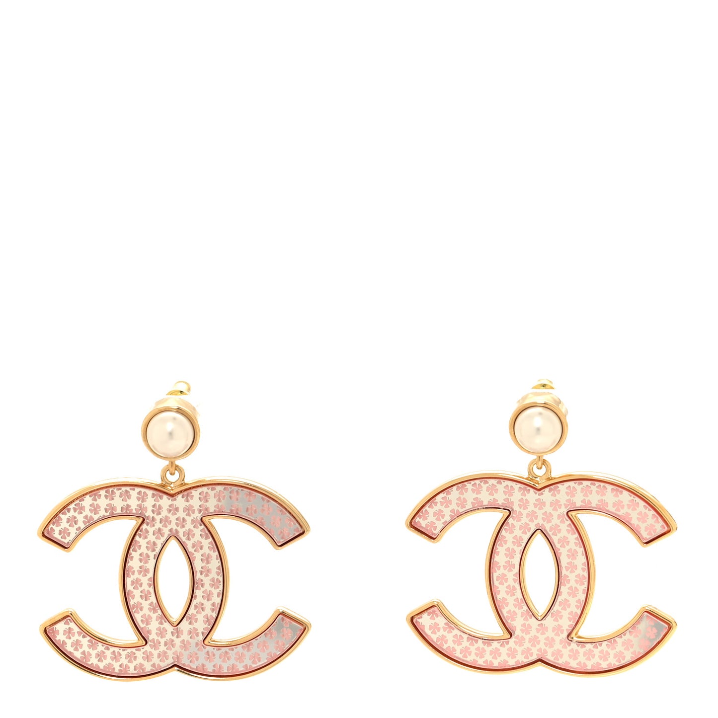 Mirror Pearl CC Drop Earrings Gold Pink