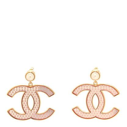 Chanel Mirror Pearl CC Drop Earrings Gold Pink 1 of 5