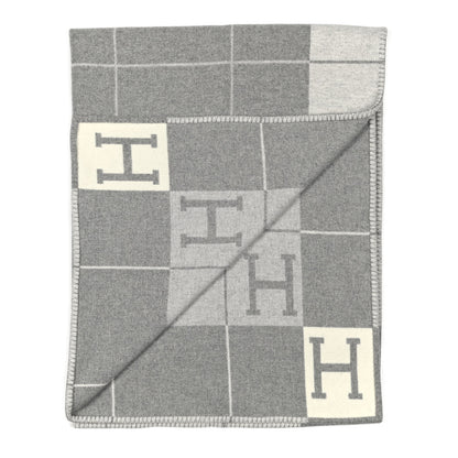 Hermes Wool Cashmere Avalon III Blanket Ecru Gris Clair 2 of 3