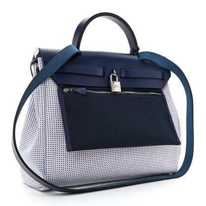 Hermes Criss Viking Vache Hunter Herbag Zip Retourne 31 PM Ecru Mauve Bleu 5 of 13