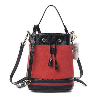 Gucci Suede Patent Web Small Ophidia Bucket Bag Hibiscus Red Black 1 of 8