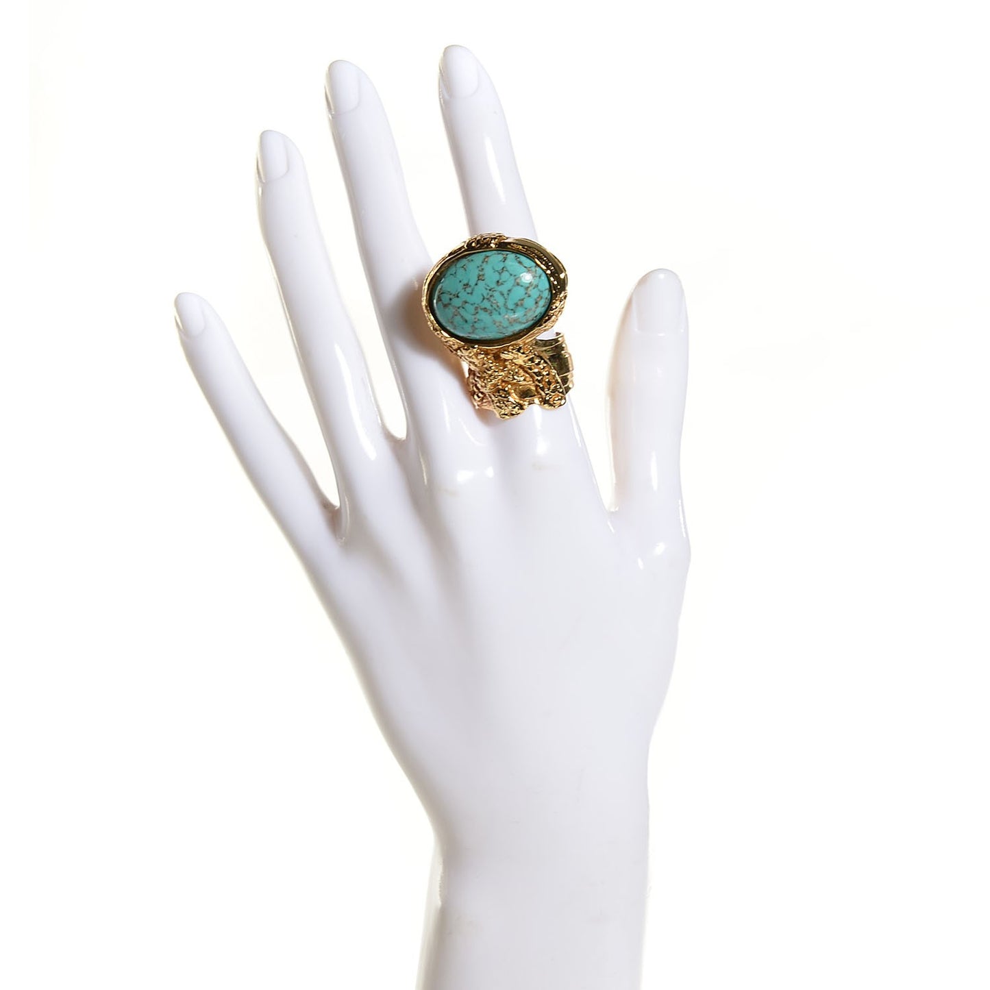 Glass Cabochon Arty Ovale Ring 8 Gold Turquoise