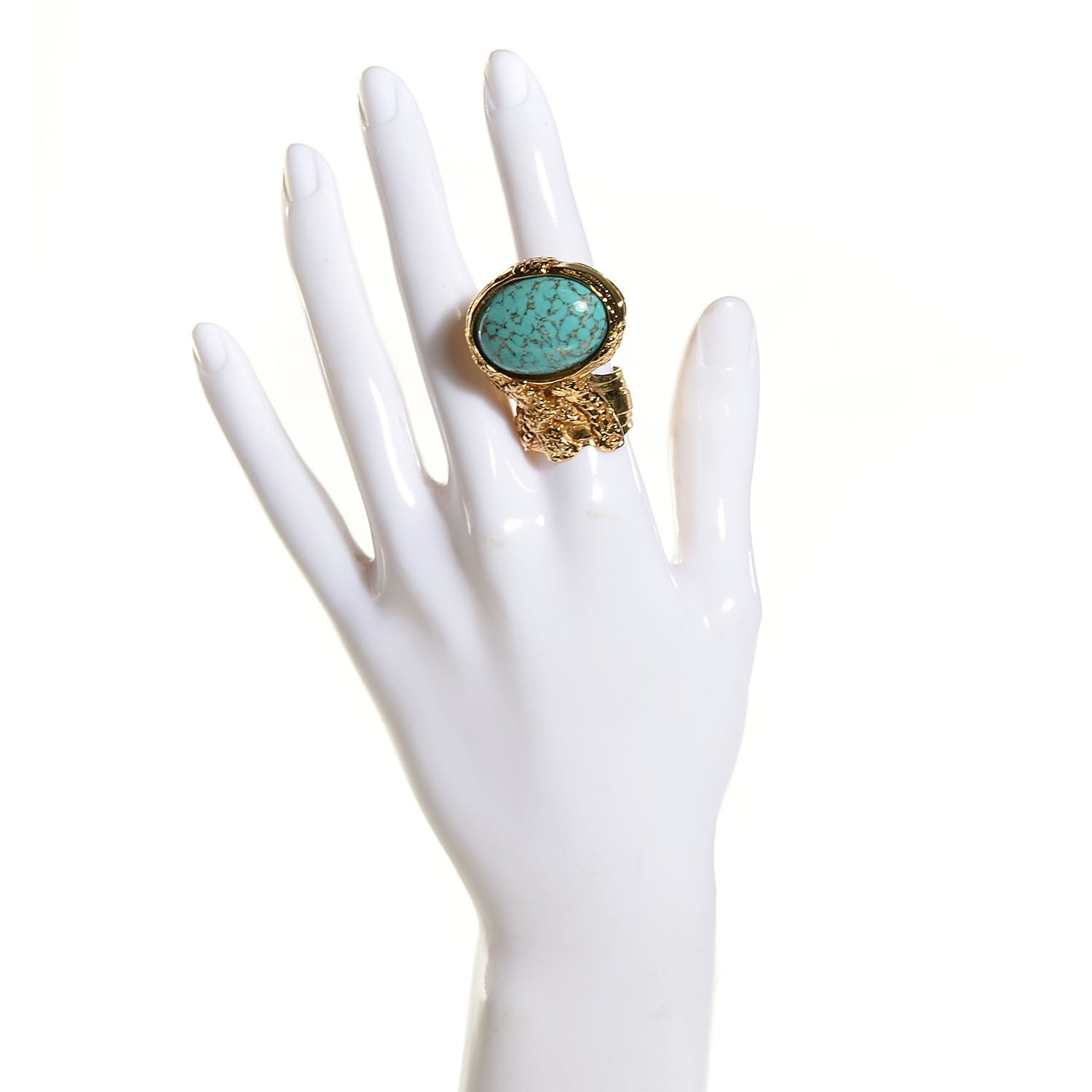 Saint Laurent Glass Cabochon Arty Ovale Ring 8 Gold Turquoise 2 of 3