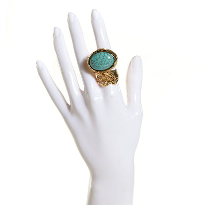 Saint Laurent Glass Cabochon Arty Ovale Ring 8 Gold Turquoise 2 of 3