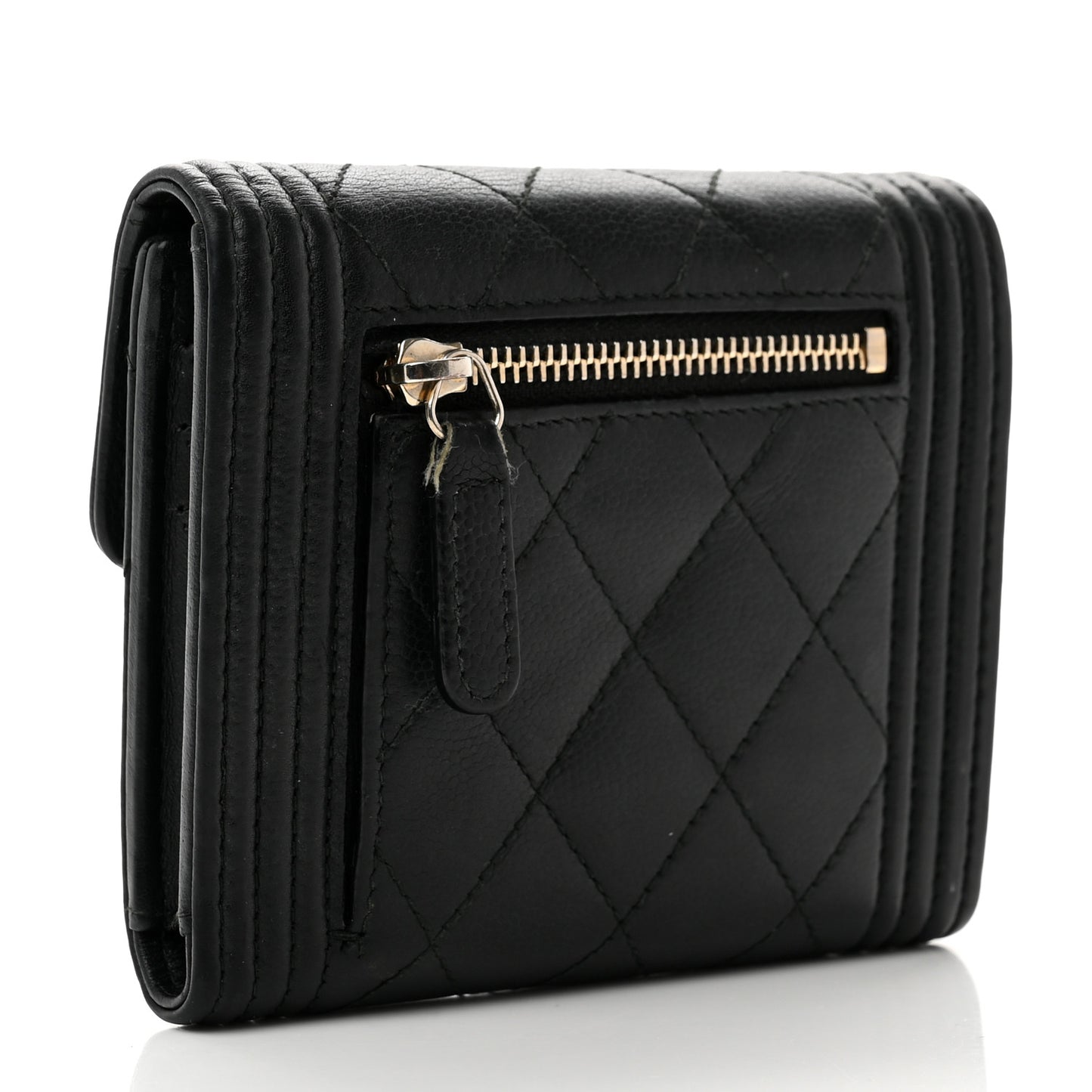 Caviar Quilted Compact Boy Wallet Black