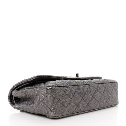 Chanel Metallic Crackled Calfskin Medium Double Flap Dark Silver 4 of 11