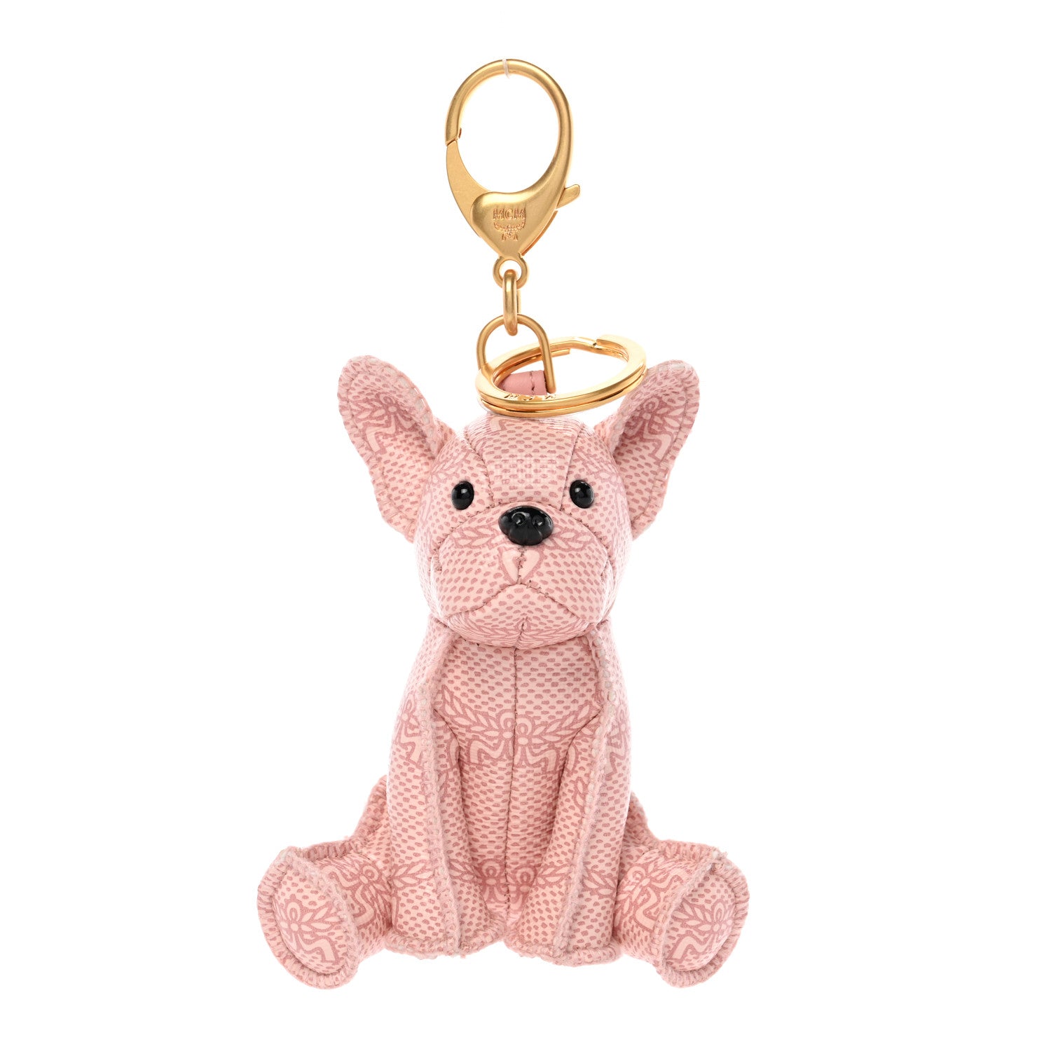 MCM Visetos Lauretos Himmel French Bulldog Bag Charm Silver Pink 1 of 4
