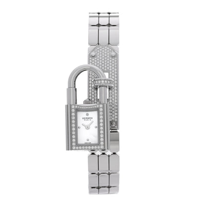 Hermes Stainless Steel Diamond Pave 16mm Kelly Quartz Watch 1 of 6