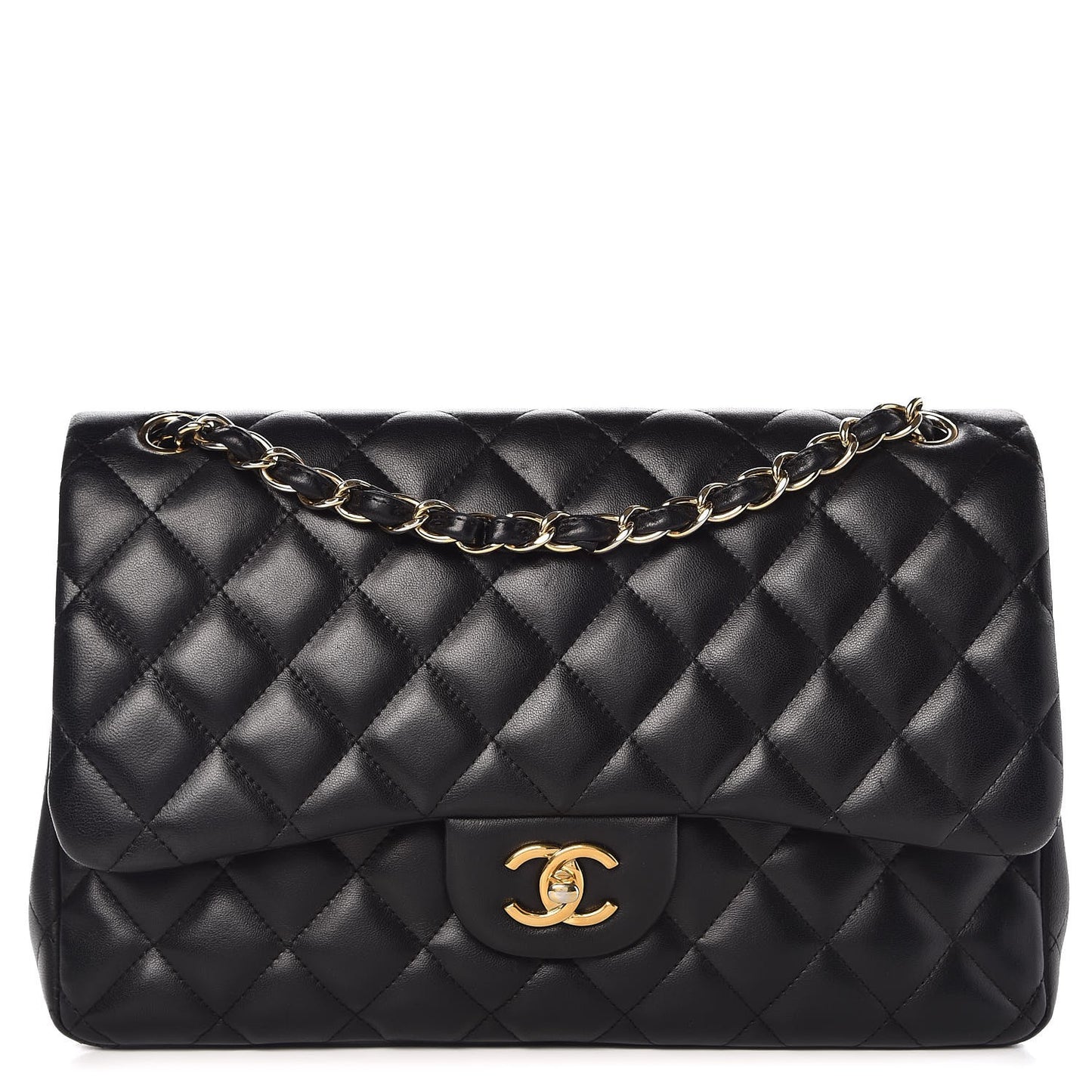 Lambskin Quilted Jumbo Double Flap Black