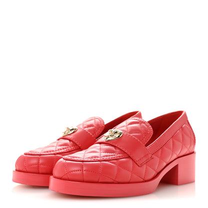Chanel Lambskin Quilted CC Heart Loafers 38 Red 3 of 10