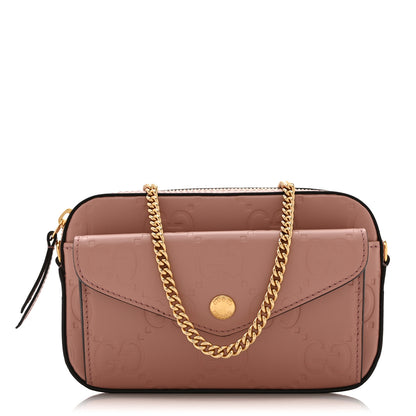 Gucci Calfskin GG Super Mini Debossed Chain Wallet Dust Carmine 1 of 11
