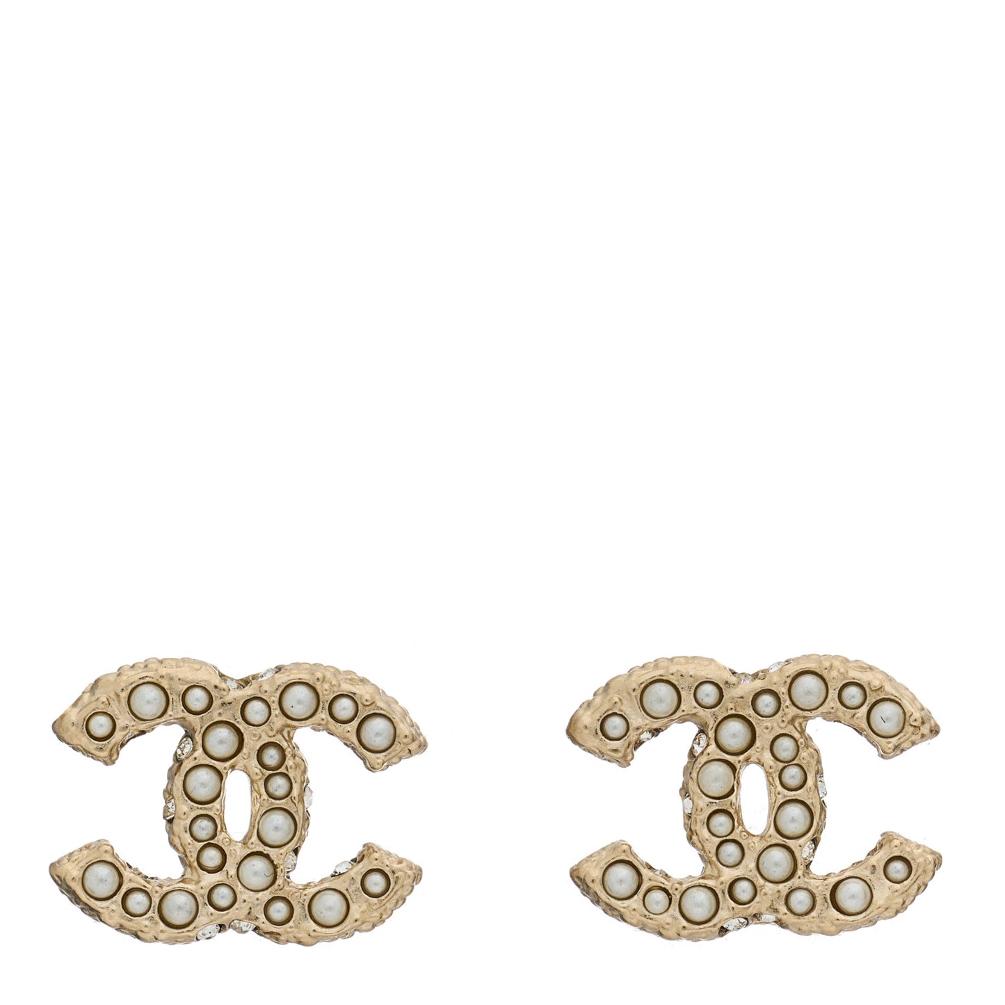 Pearl Studded CC Earrings Gold