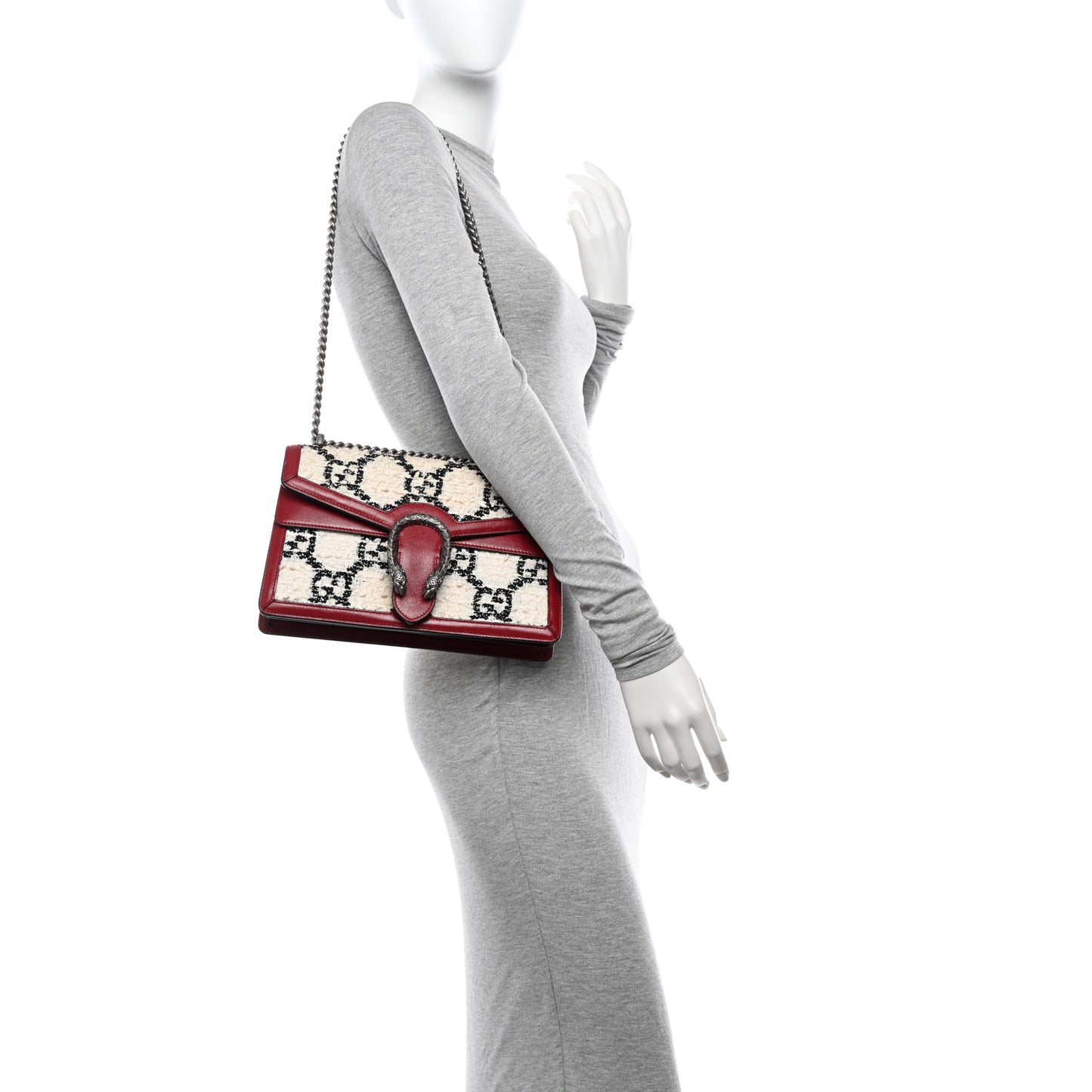 Tweed GG Monogram Small Dionysus Shoulder Bag White Black Romantic Cherry
