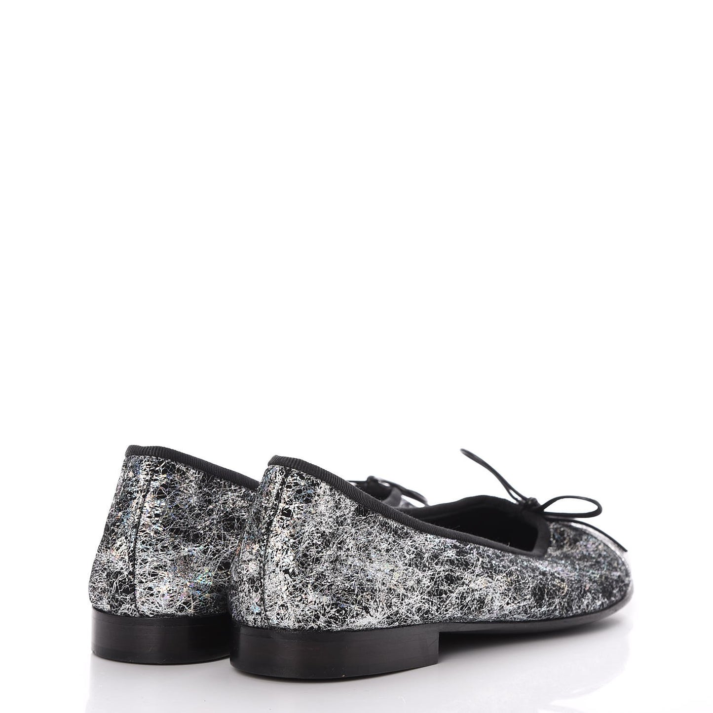 Metallic Calfskin Hologram Cap Toe Ballerina Flats 36 Silver