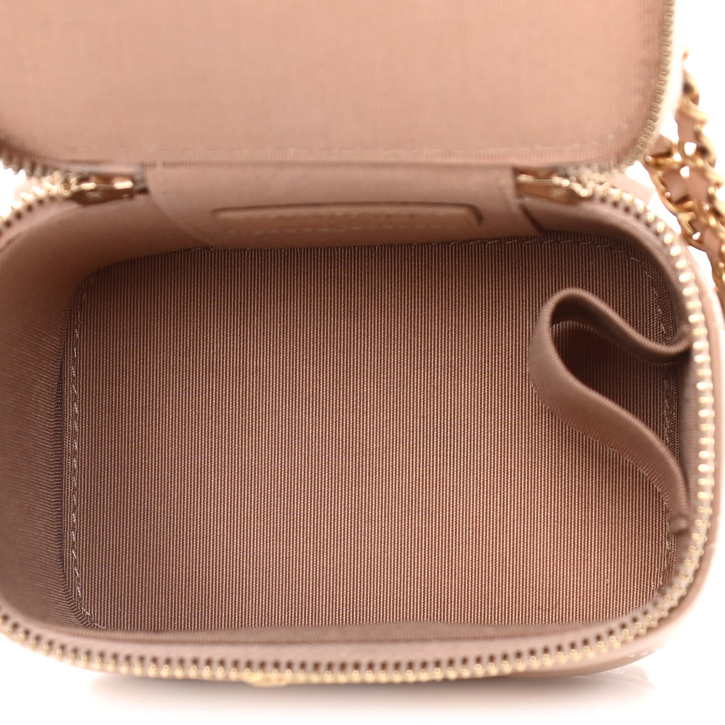 Calfskin Quilted Mini Perfect Fit Vanity Case With Chain Beige