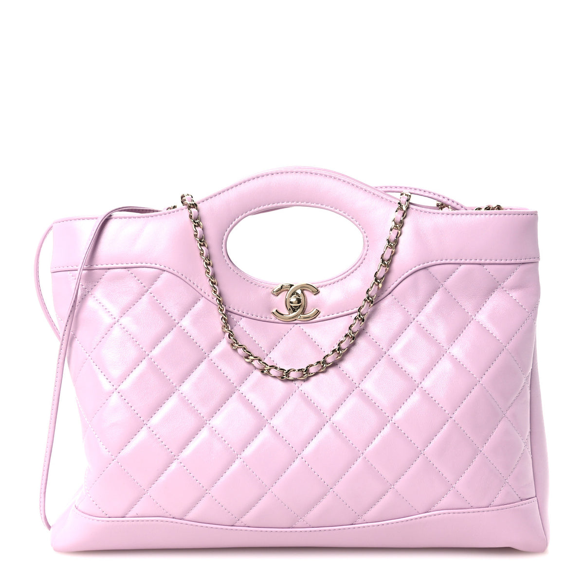 Shiny Lambskin Quilted 31 Shopping Bag Light Purple