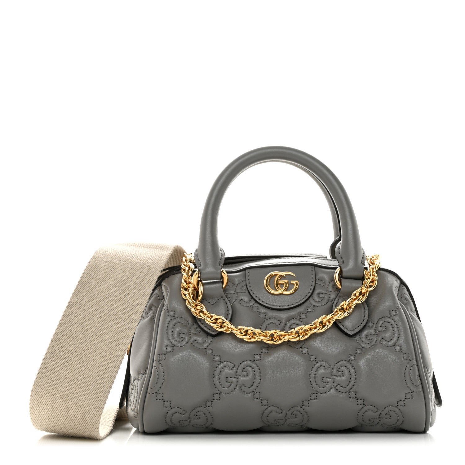 Gucci Calfskin GG Matelasse Mini Bowler Bag Dusty Grey Natural 1 of 11