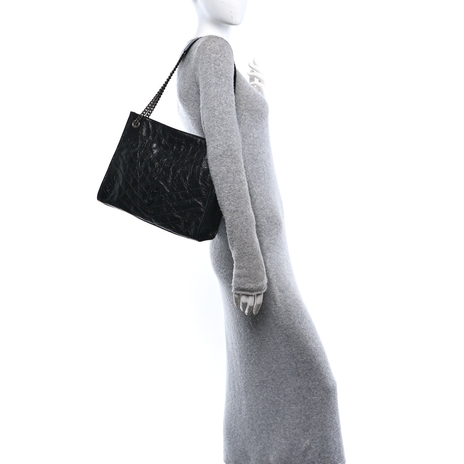 Saint Laurent Crinkled Calfskin Matelasse Monogram Medium Niki Shopper Tote Black 2 of 11