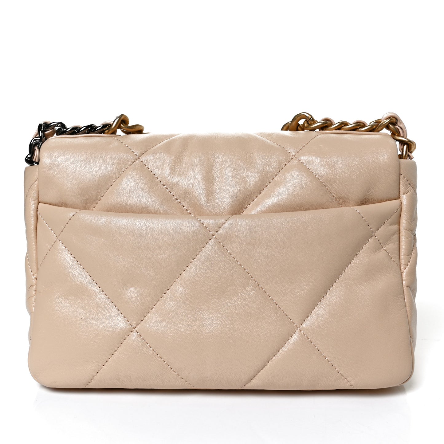 Shiny Goatskin Quilted Medium Chanel 19 Flap Beige