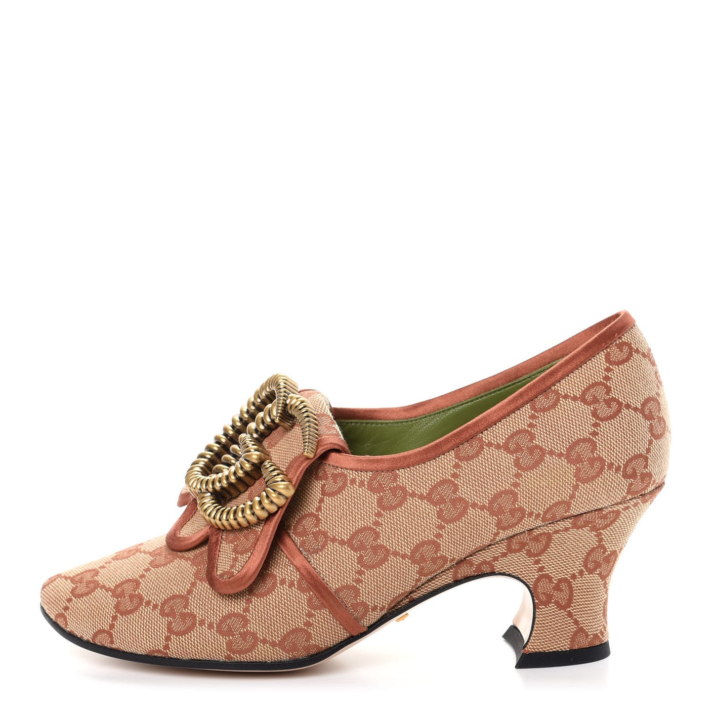 Monogram Satin Torchon Double G Pumps 37.5 Beige Ruggine Copper