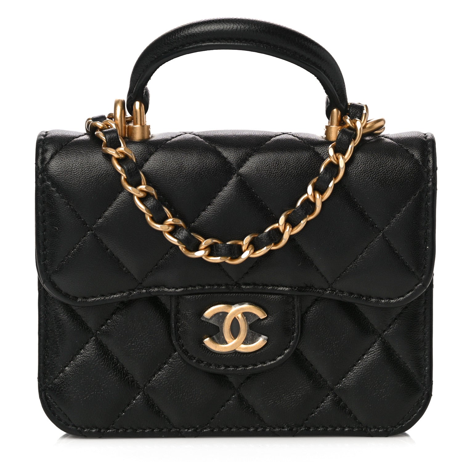 Chanel Lambskin Quilted Top Handle Flap Coin Purse With Chain Black 1 of 12