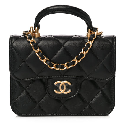 Chanel Lambskin Quilted Top Handle Flap Coin Purse With Chain Black 1 of 12