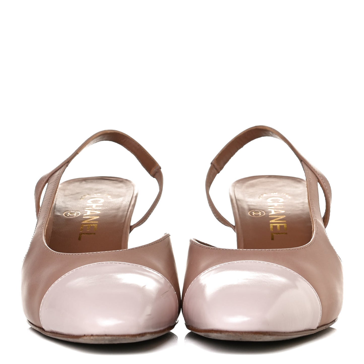 Glazed Calfskin Cap Toe CC Slingback Pumps 38 Beige Pink