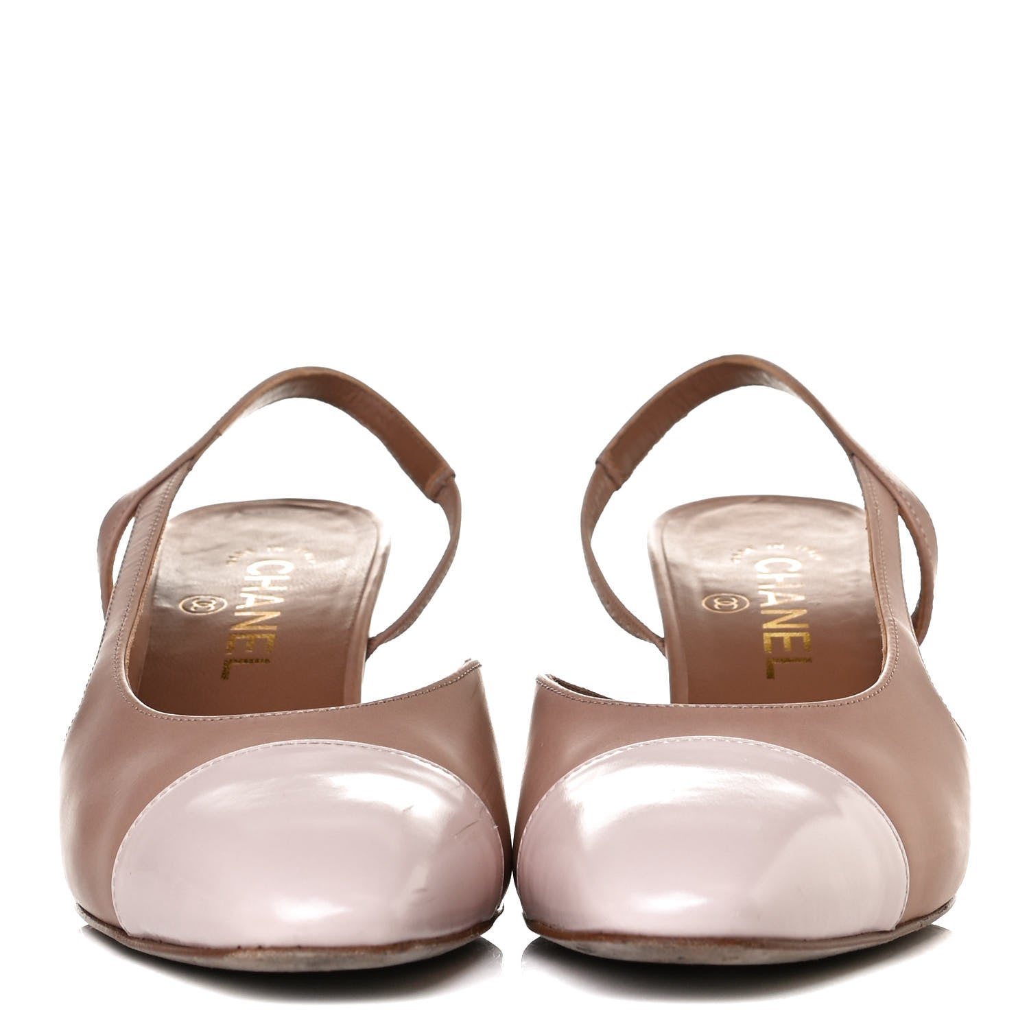 Chanel Glazed Calfskin Cap Toe CC Slingback Pumps 38 Beige Pink 2 of 14