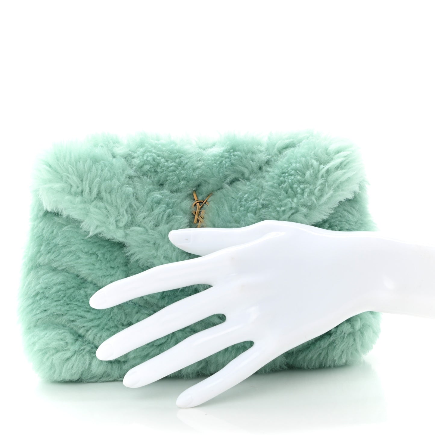 Shearling Quilted Monogram Loulou Puffer Pouch Clutch Iced Mint Iced Mint