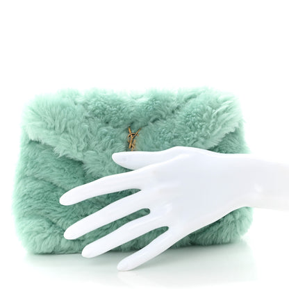 Saint Laurent Shearling Quilted Monogram Loulou Puffer Pouch Clutch Iced Mint Iced Mint 2 of 10