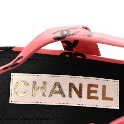 Chanel Printed Lambskin Coco Beach Sandals 37 Pink Black 8 of 11