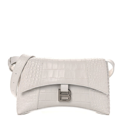 Balenciaga Extra Supple Calfskin Crocodile Embossed XS Downtown Shoulder Bag White 1 of 13