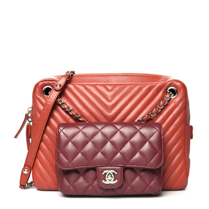 Chanel Calfskin Chevron Quilted Double Camera Bag With Flap Red 1 of 14
