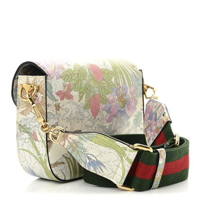 Gucci New Shangai Calfskin Tiger Savanah Web Mini Horsebit 1955 Shoulder Bag Chalky White Multicolor 3 of 11
