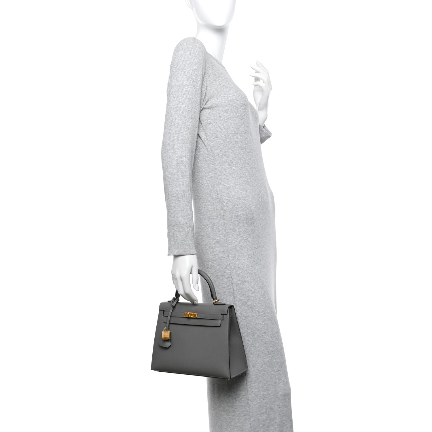 Hermes Madame Calfskin Kelly Sellier 25 Gris Meyer 2 of 11