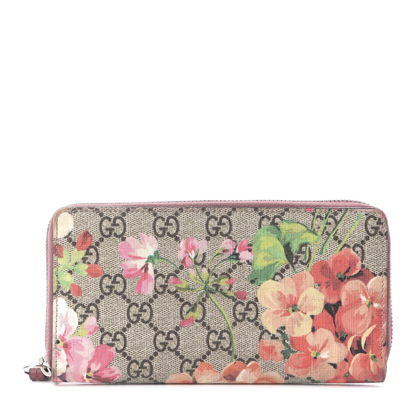 GG Supreme Monogram Blooms Zip Around Wallet Beige Multicolor Dry Rose