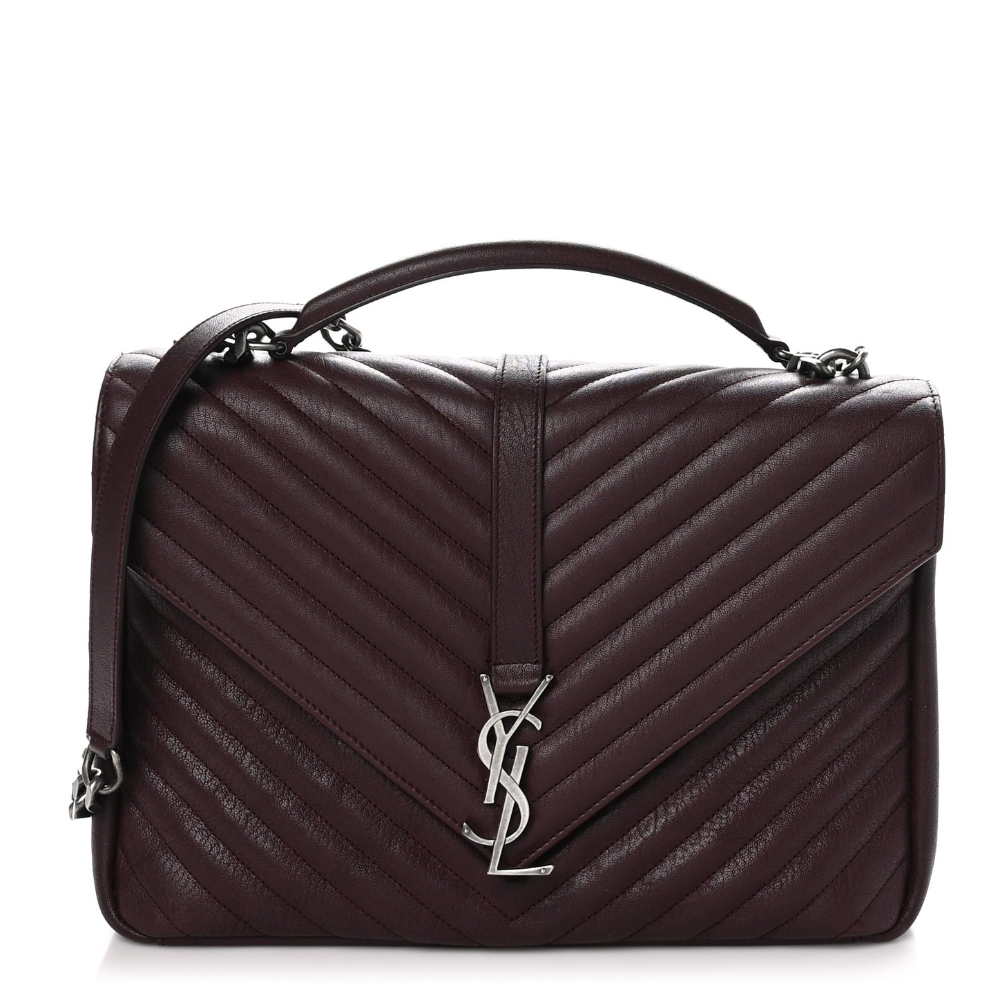 Sheepskin Matelasse Chevron Large College Monogram Satchel Amaranto