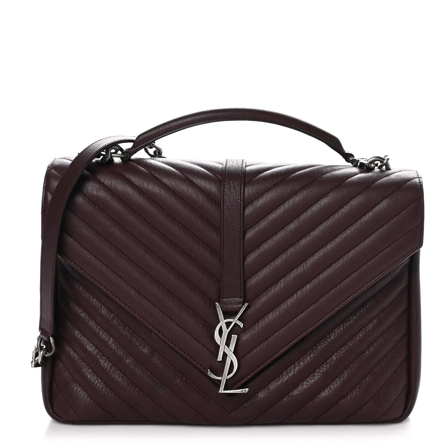 Saint Laurent Sheepskin Matelasse Chevron Large College Monogram Satchel Amaranto 1 of 11