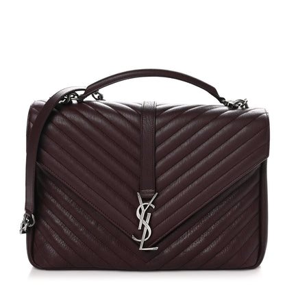 Saint Laurent Sheepskin Matelasse Chevron Large College Monogram Satchel Amaranto 1 of 11