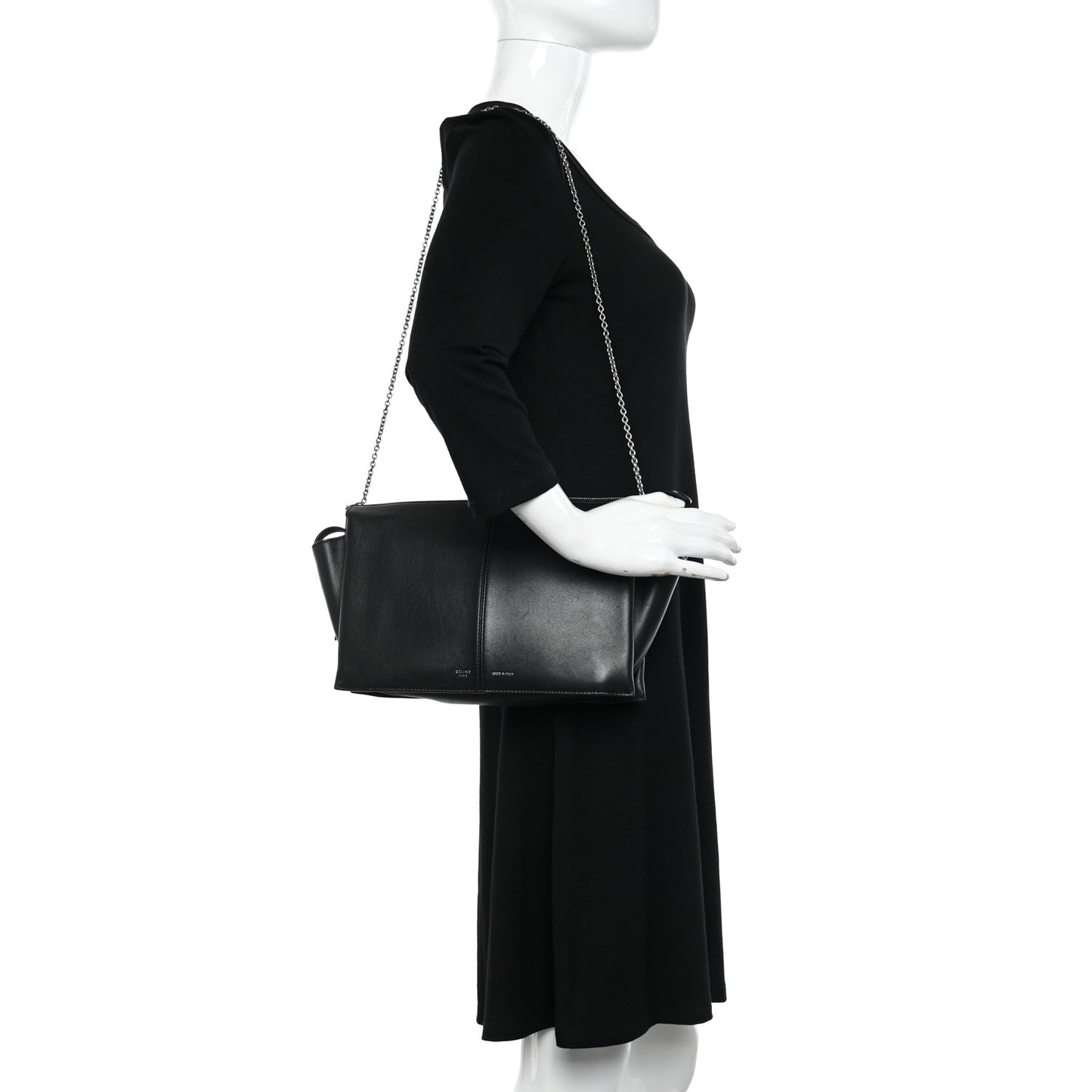 Smooth Calfskin Tri-Fold Clutch on Chain Black