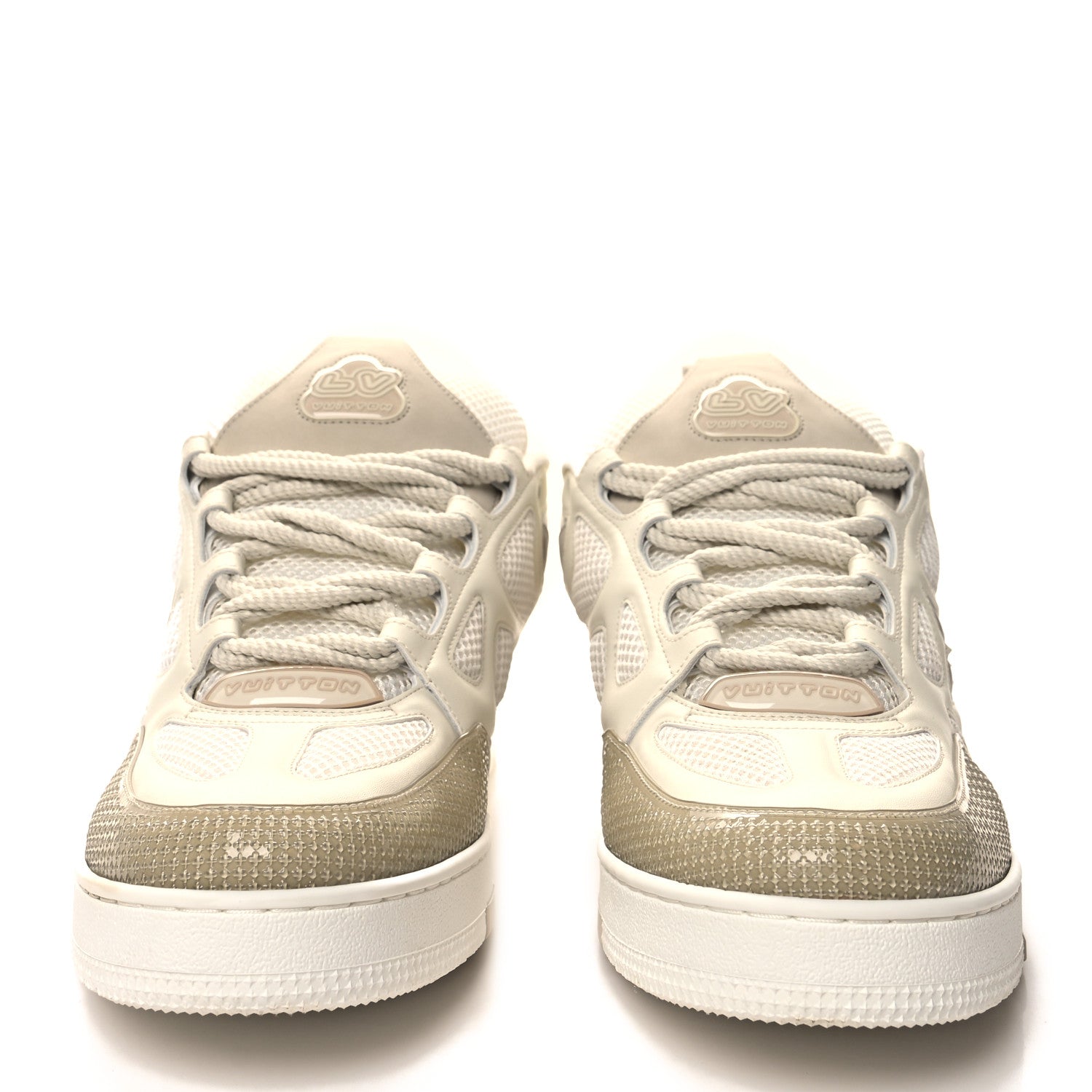 Louis Vuitton Mens LV Calfskin Mesh Skate Sneaker 12 Beige White 2 of 8
